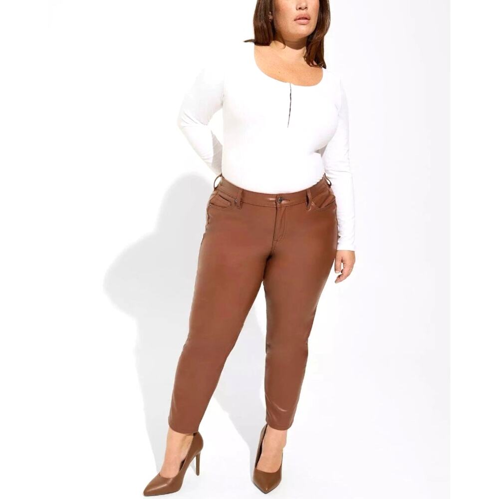 Torrid Womens 22R Brown Perfect Skinny Faux Leather Mid Rise Pants NEW